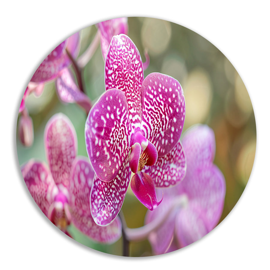 Close-up van een bloeiende roze orchidee aluminium muurcirkel