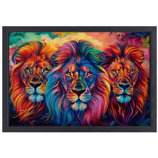 Koninklijke Trots: Drie Leeuwen in de Savanne canvas met baklijst