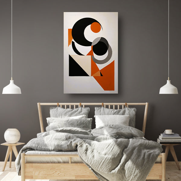 Contrastrijke Abstractie in Oranje, Zwart en Grijs canvas