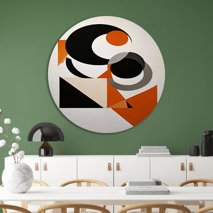 Contrastrijke Abstractie in Oranje, Zwart en Grijs aluminium muurcirkel