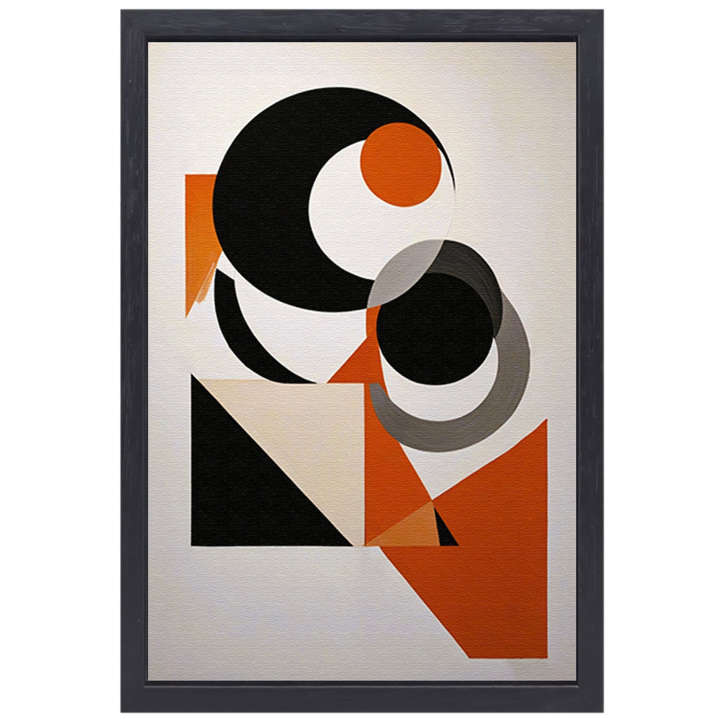 Contrastrijke Abstractie in Oranje, Zwart en Grijs canvas met baklijst