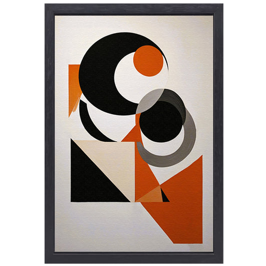 Contrastrijke Abstractie in Oranje, Zwart en Grijs canvas met baklijst