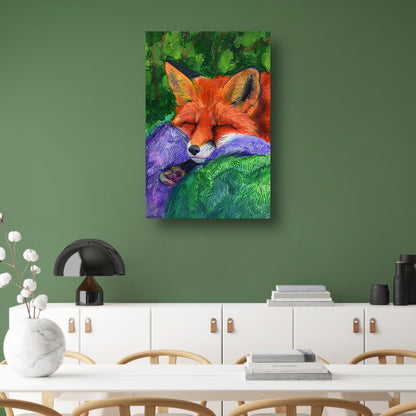 Slapende vos in kleurrijk bos schilderij acrylglas