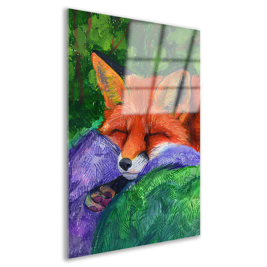 Slapende vos in kleurrijk bos schilderij acrylglas