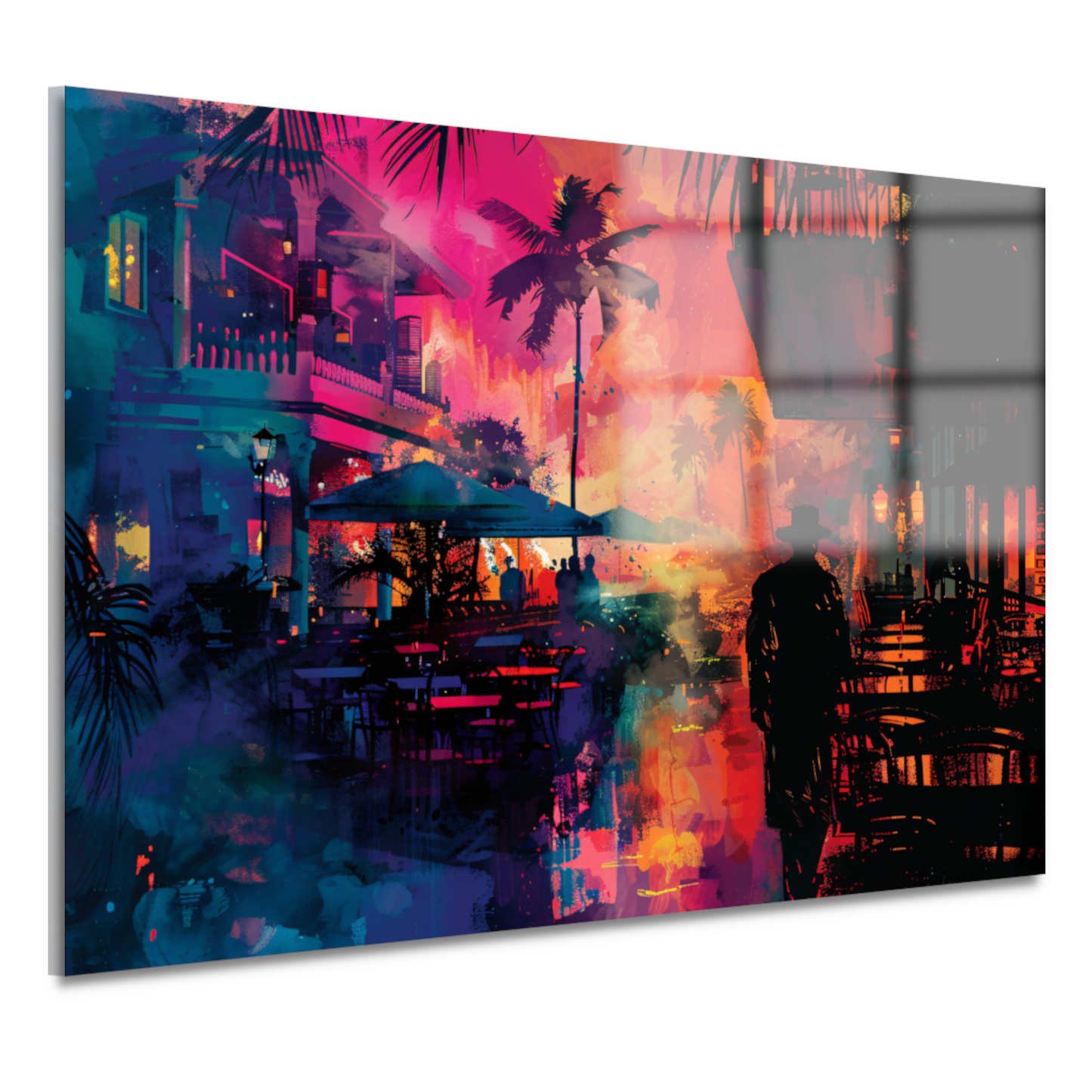 Tropische Avond en Silhouetten tegen Zonsondergang acrylglas