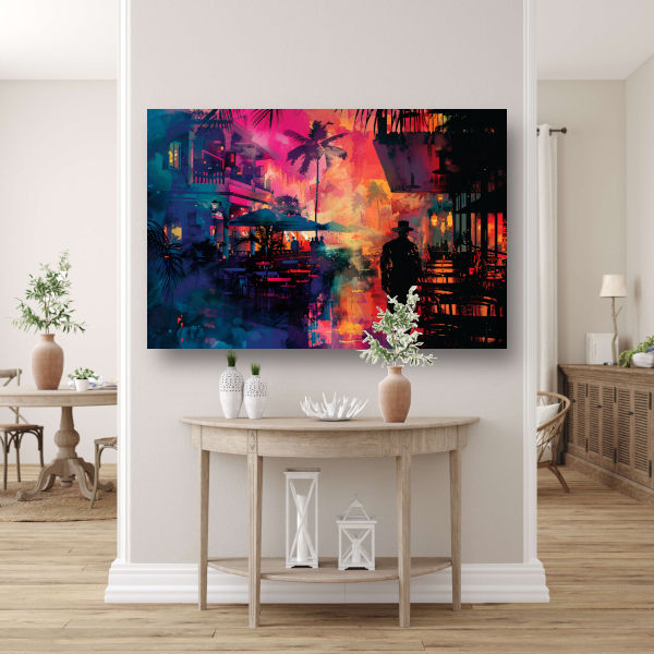 Tropische Avond en Silhouetten tegen Zonsondergang acrylglas