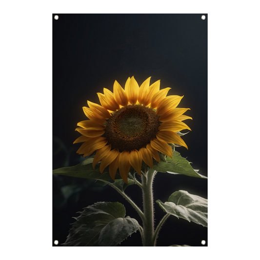 Solitaire zonnebloem in zachte verlichting tuinposter