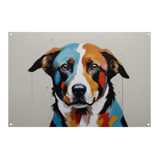 Levendige Popart Hond in Moderne Kleuren tuinposter