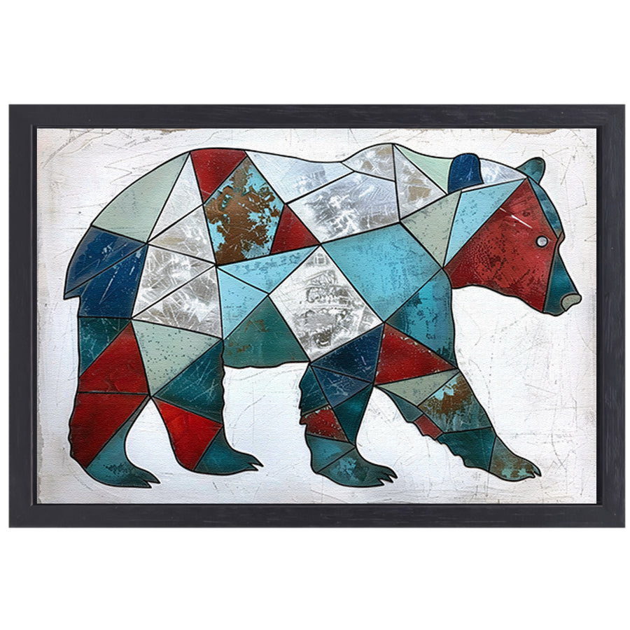 Geometrische beer in kleurrijke moderne kunst canvas met baklijst