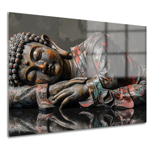 Reflecterende Boeddha in herfstkleurenpracht acrylglas