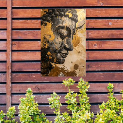 Abstracte interpretatie van Boeddha met gouden tinten tuinposter