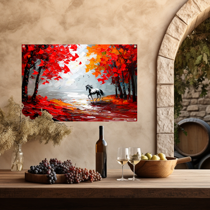 Galopperend paard in kleurrijk herfstbos tuinposter