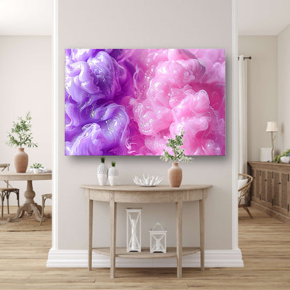 Abstracte schilderij met paarse en roze tinten canvas met baklijst