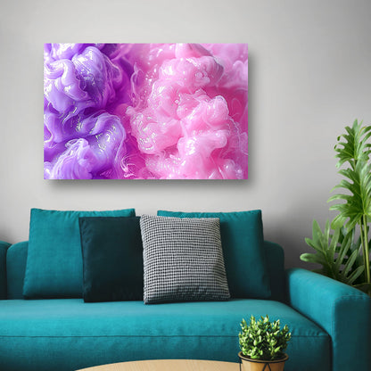 Abstracte schilderij met paarse en roze tinten poster