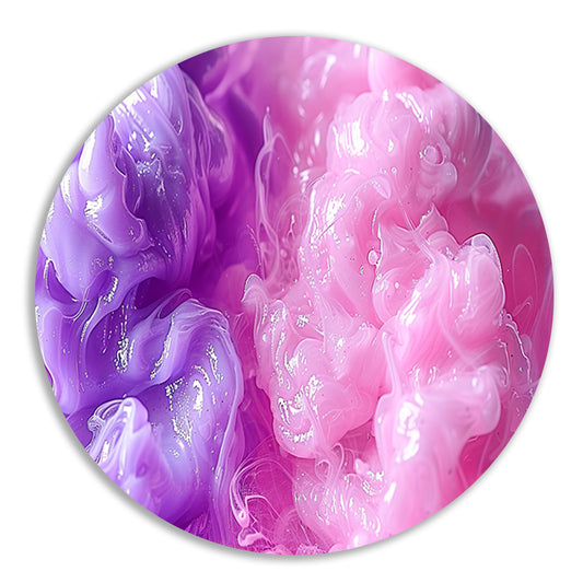 Abstracte schilderij met paarse en roze tinten aluminium muurcirkel