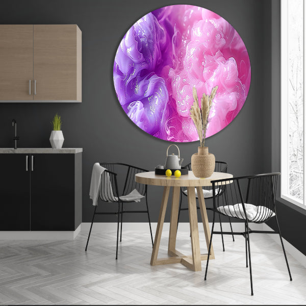 Abstracte schilderij met paarse en roze tinten aluminium muurcirkel