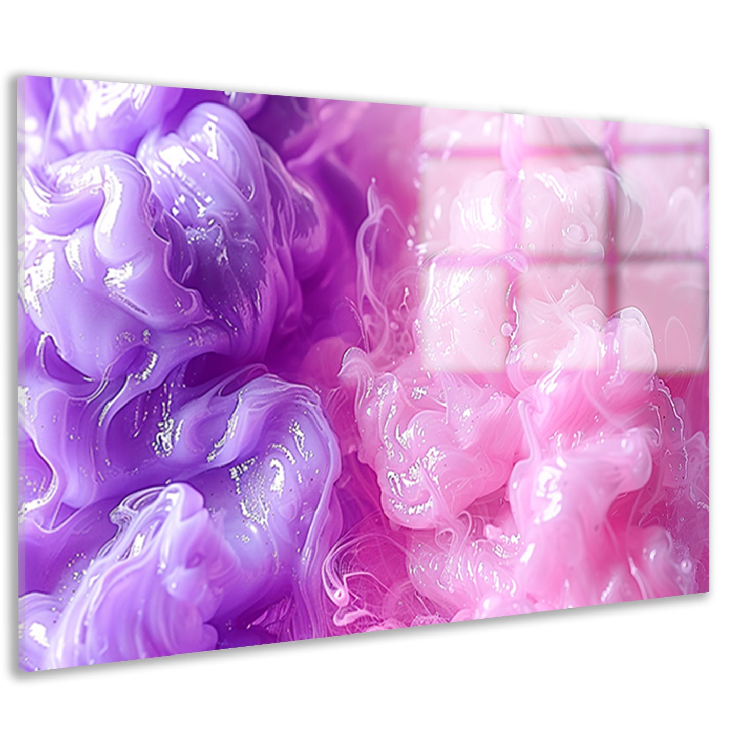 Abstracte schilderij met paarse en roze tinten acrylglas