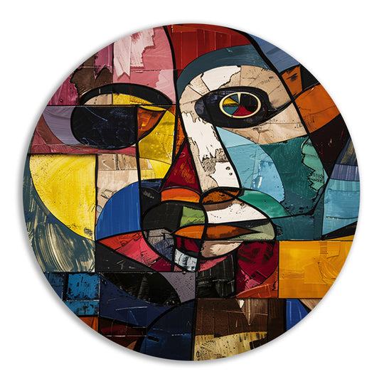 Abstract Kubistisch Portret in Kleur aluminium muurcirkel