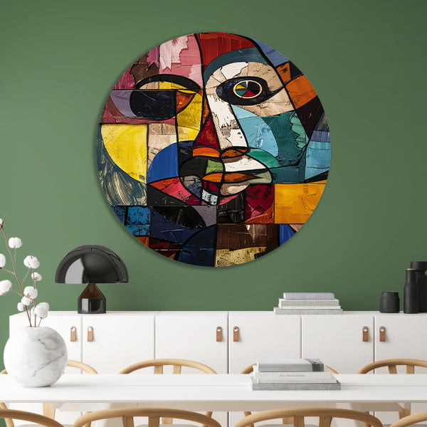 Abstract Kubistisch Portret in Kleur aluminium muurcirkel