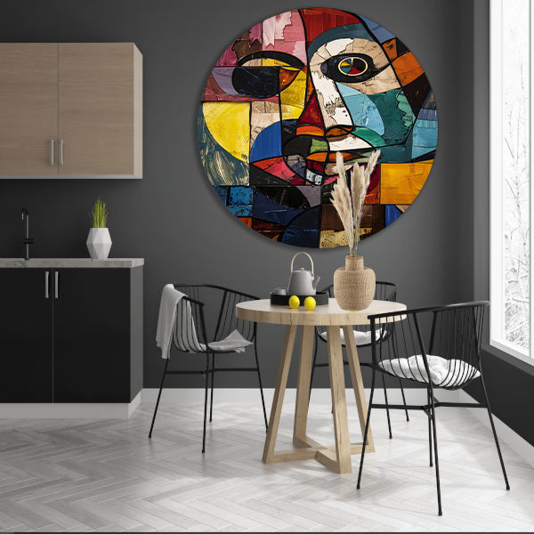 Abstract Kubistisch Portret in Kleur aluminium muurcirkel
