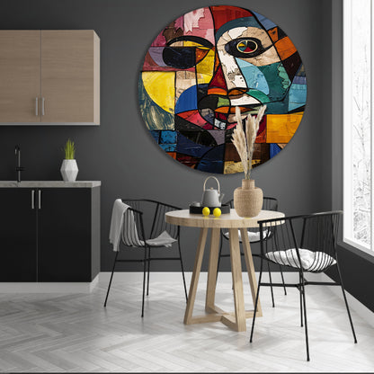 Abstract Kubistisch Portret in Kleur aluminium muurcirkel
