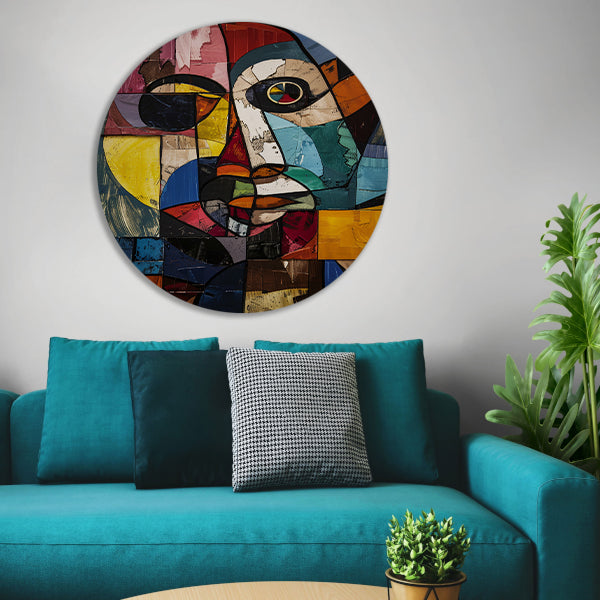 Abstract Kubistisch Portret in Kleur aluminium muurcirkel