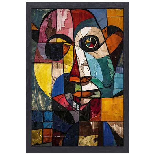 Abstract Kubistisch Portret in Kleur canvas met baklijst