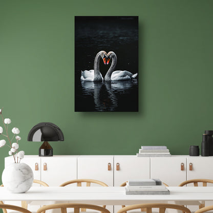 Twee zwanen op donker water poster
