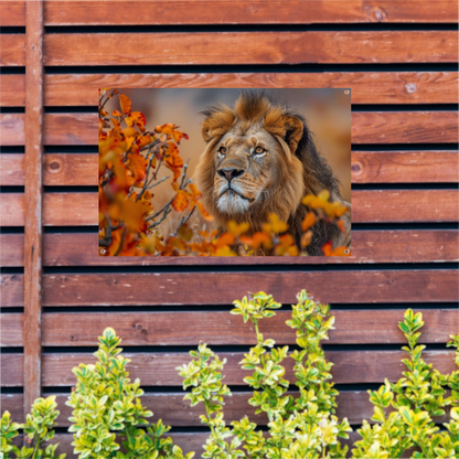 Leeuw in Herfstbladeren - Natuurs Koningschap tuinposter