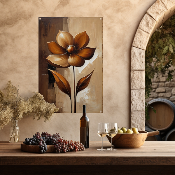 Sepia Abstract Bloem in Stijlvolle Art Deco tuinposter