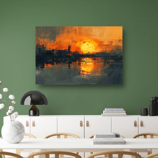 Abstracte zonsondergang met stadse reflectie poster