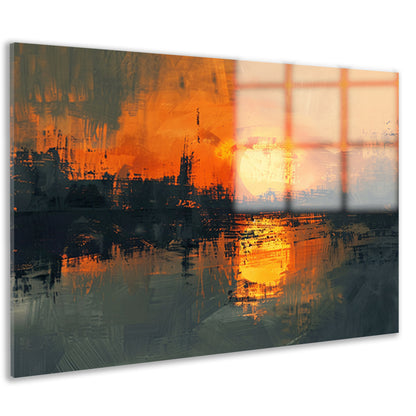 Abstracte zonsondergang met stadse reflectie acrylglas