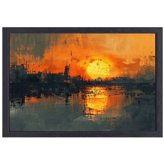 Abstracte zonsondergang met stadse reflectie canvas met baklijst