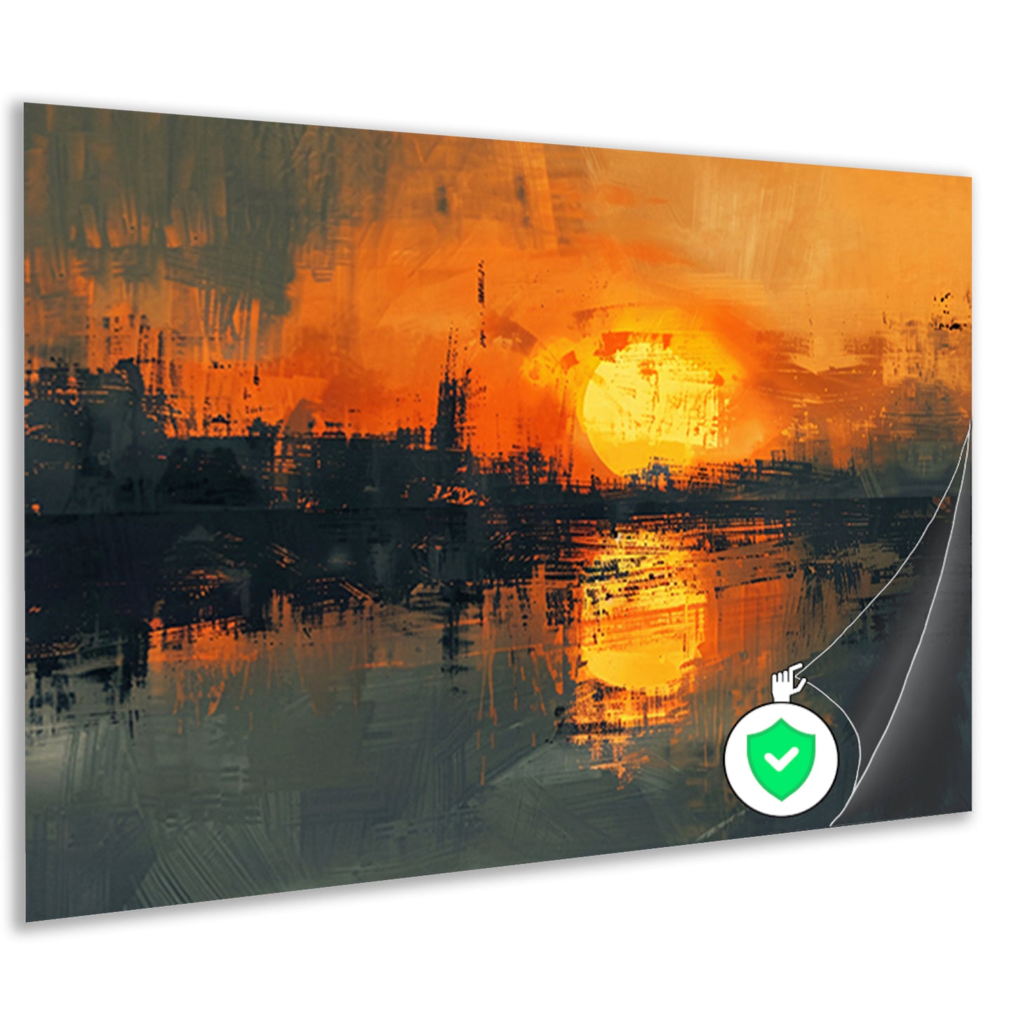 Abstracte zonsondergang met stadse reflectie poster