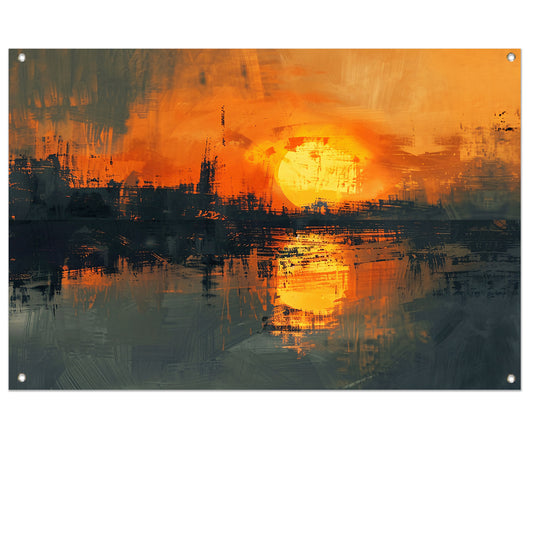 Abstracte zonsondergang met stadse reflectie tuinposter