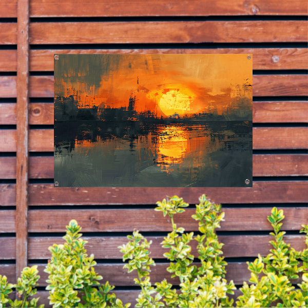 Abstracte zonsondergang met stadse reflectie tuinposter