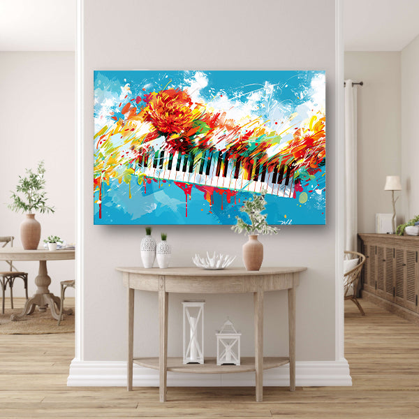 Abstracte piano met kleurrijke bloemenexplosie acrylglas