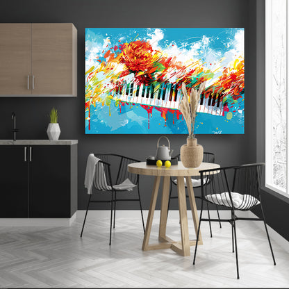 Abstracte piano met kleurrijke bloemenexplosie acrylglas