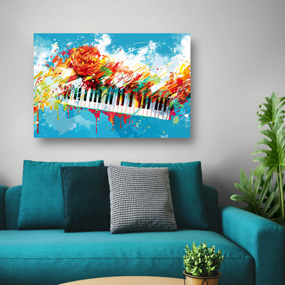 Abstracte piano met kleurrijke bloemenexplosie acrylglas