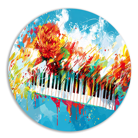 Abstracte piano met kleurrijke bloemenexplosie forex muurcirkel