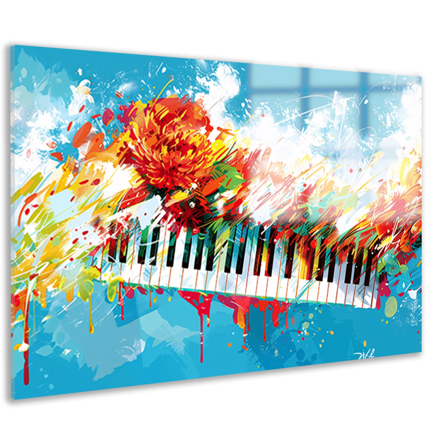 Abstracte piano met kleurrijke bloemenexplosie acrylglas