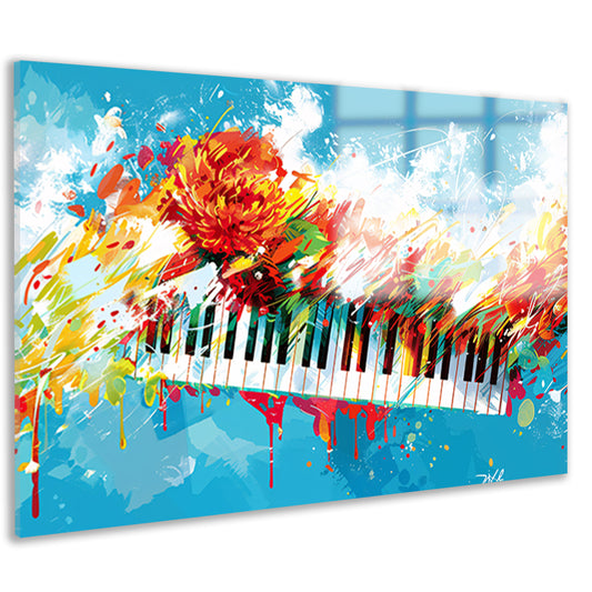 Abstracte piano met kleurrijke bloemenexplosie acrylglas