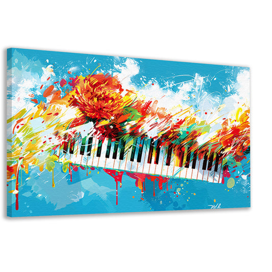 Abstracte piano met kleurrijke bloemenexplosie canvas