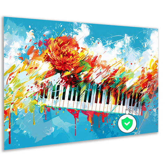 Abstracte piano met kleurrijke bloemenexplosieposter