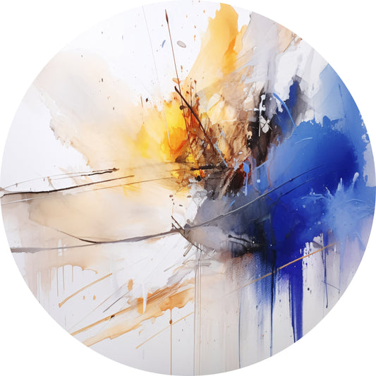 Chaos en Rust in Blauw en Geel aluminium muurcirkel