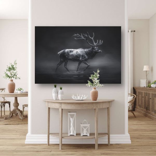 Hyperrealistische zwart-wit foto van hert poster