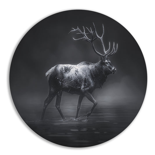 Hyperrealistische zwart-wit foto van hert aluminium muurcirkel