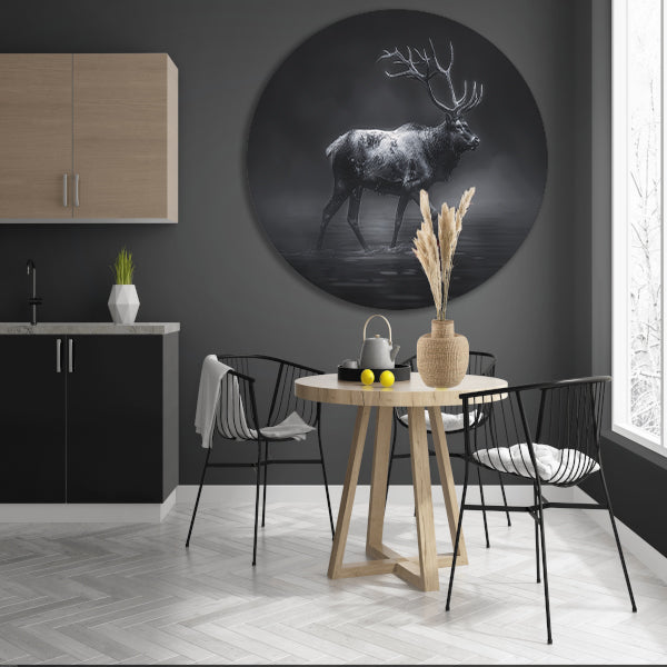 Hyperrealistische zwart-wit foto van hert forex muurcirkel