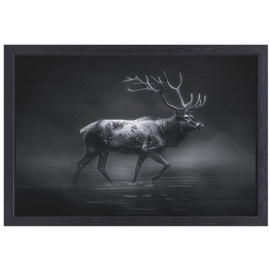 Hyperrealistische zwart-wit foto van hert canvas met baklijst