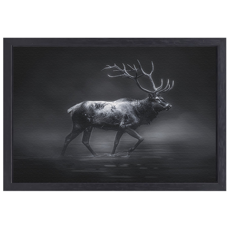 Hyperrealistische zwart-wit foto van hert canvas met baklijst